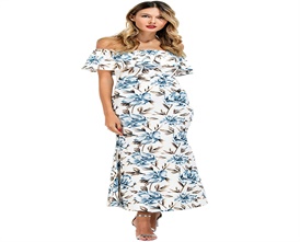 CHIC DIARY Women's Floral Printed Off Shoulder Ruffle Maxi Long Dress