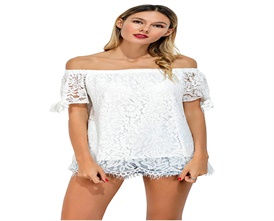 CHIC DIARY Women's Off Shoulder Short Sleeve Lace White T-Shirt Blouse Tops